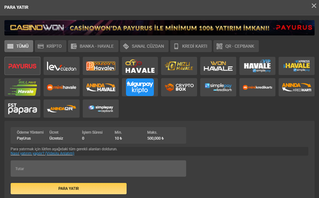 casinowon en çok tercih edilen ödeme yöntemleri